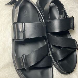 Zara Men's Sleek Black Buckle Sandals